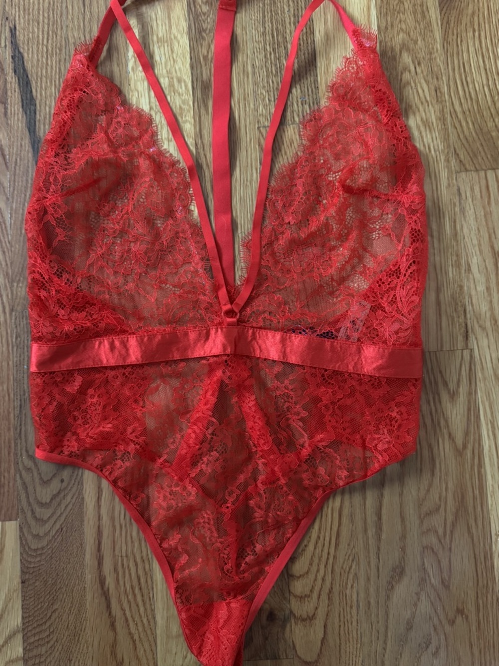 Victoria's Secret Red Lace Plunge Bodysuit